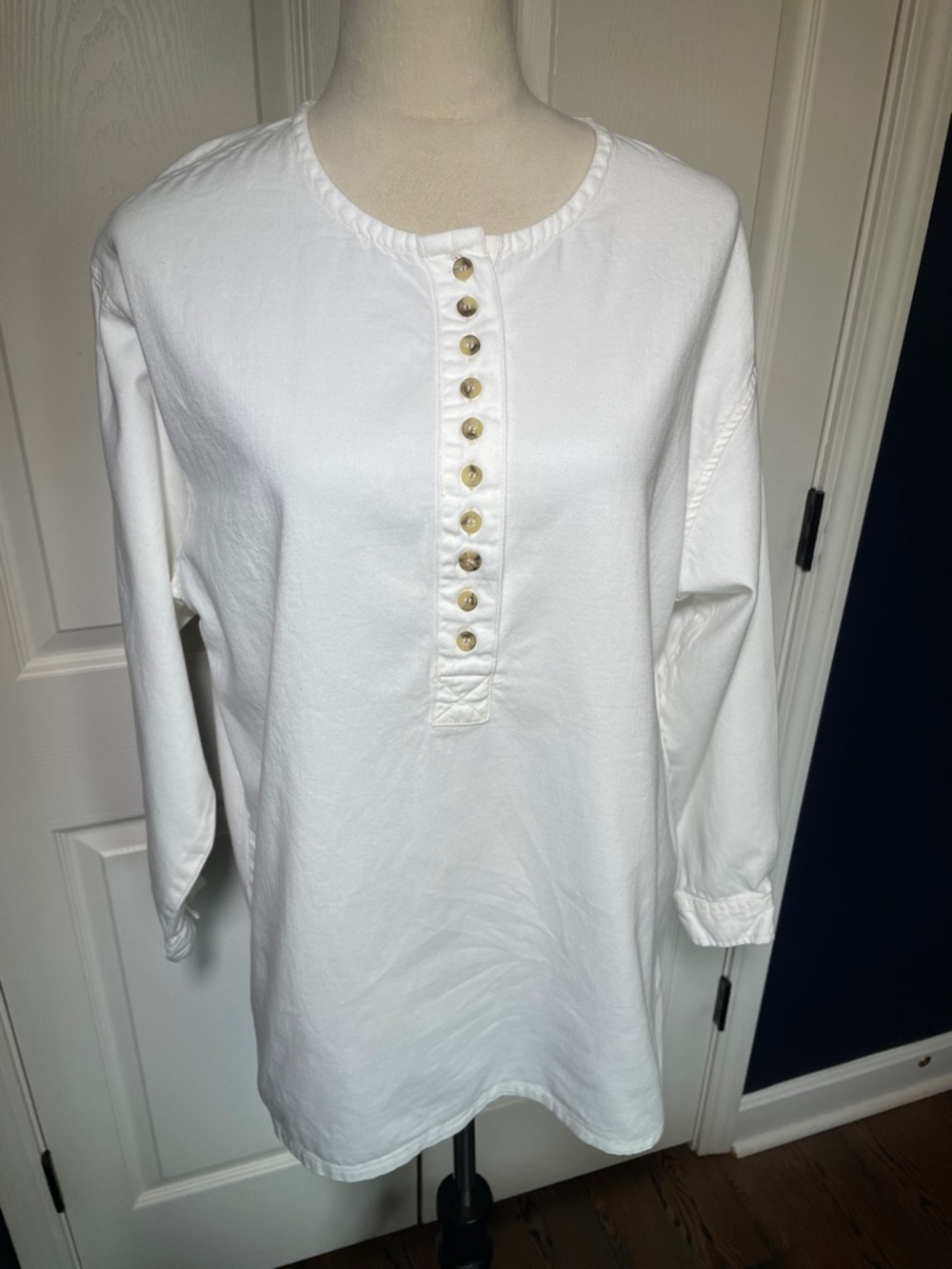 Vintage‎ Vision I Cotton Henley Classic White Button-Front Blouse Size Medium